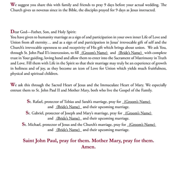 Novena Prayer for Engaged Couples